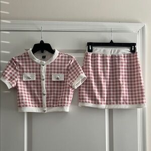 SHEIN Pink and White Checkered Button-Up Top